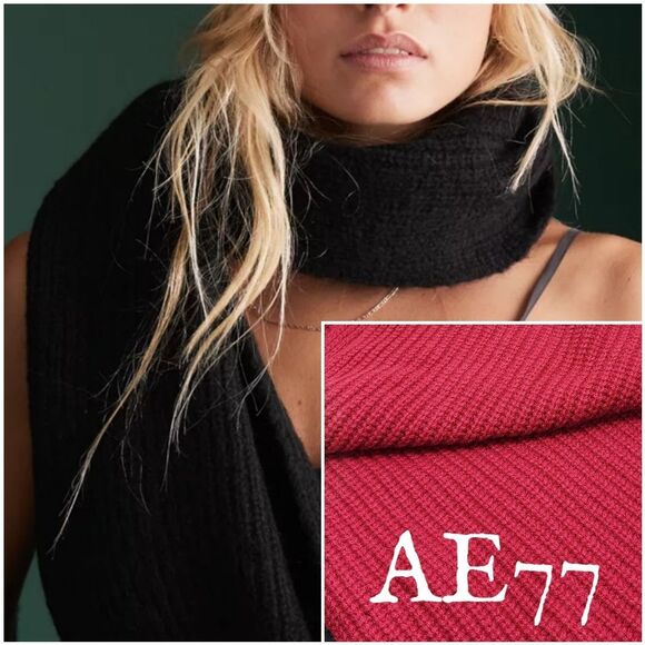 NWT AE77 CRANBERRY Premium Rib Cashmere Scarf - Picture 1 of 13